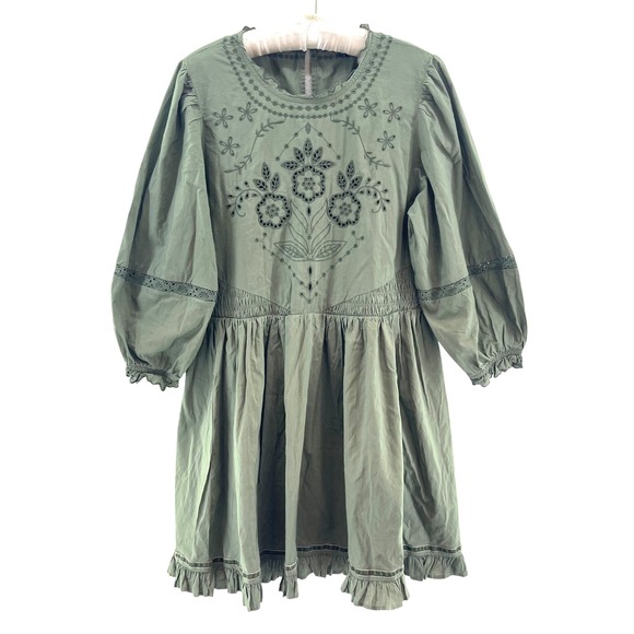 American Eagle Outfitters Dresses & Skirts - American‎ Eagle Eyelet Embroidered Mini Dress Women M Green Cotton Ruffle Mori